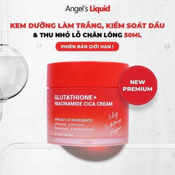  Kem Dưỡng Hỗ Trợ Dưỡng Sáng, Kiểm Soát Dầu Angel's Liquid Glutathione Plus Niacinamide Cica Cream 50ml 