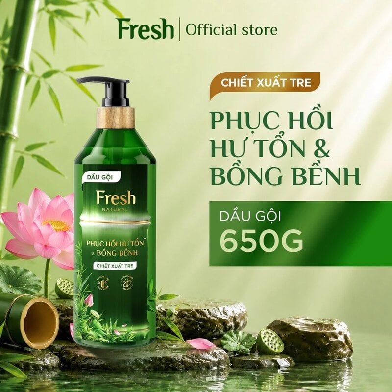 Dầu Gội Fresh Natural Chiết Xuất Tre Hỗ Trợ Giảm Gàu, Phục Hồi Tóc Hư Tổn & Bồng Bềnh Tóc 650g