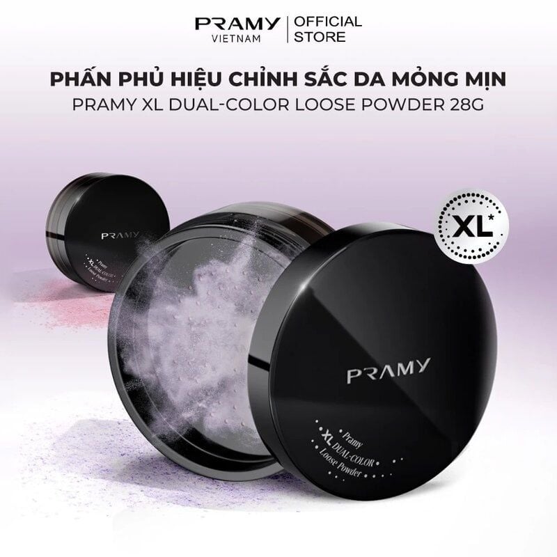 Phấn Phủ Pramy Dạng Bột Hiệu Chỉnh Sắc Da, Mỏng Nhẹ XL Dual-Color Loose Powder 28g