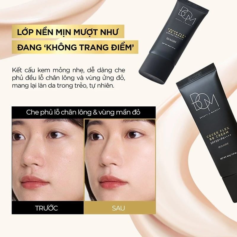 Kem Nền B.O.M Mỏng Nhẹ, Che Phủ Cao Cover Flex BB Cream SPF50+ 40g