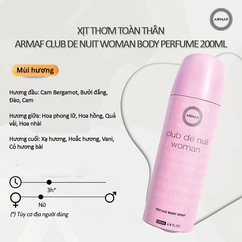 Xịt Thơm Toàn Thân Armaf Club De Nuit Body Perfume 200ml