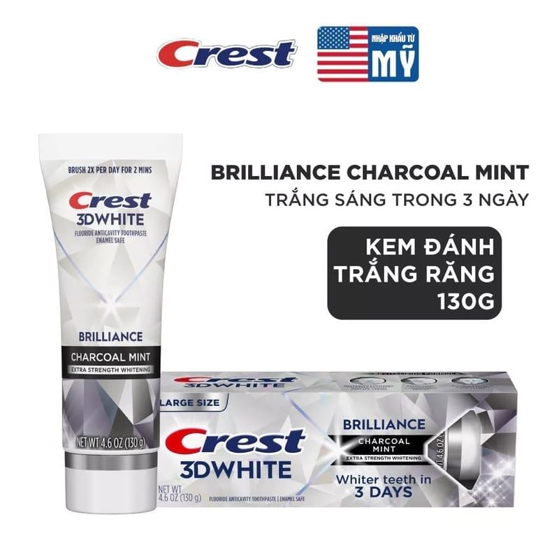 Kem Đánh Răng Crest Trắng Sáng Vượt Trội, Sạch Sâu, Thơm Lâu 3D White Brilliance Toothpaste 130g