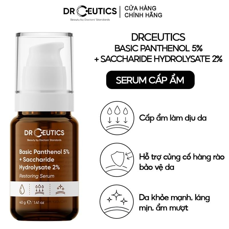 Serum Drceutics Cấp Ẩm, Làm Dịu Da Basic Panthenol 5% + Saccharide Hydrolysate 2% Restoring Serum