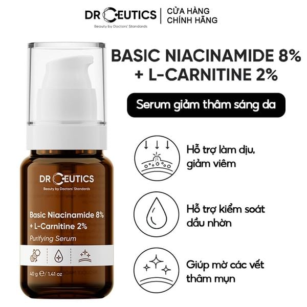  Serum Drceutics Kiềm Dầu, Hỗ Trợ Dưỡng Sáng, Mờ Thâm Basic Niacinamide 8% + L-Carnitine 2% Purifying Serum 40g 