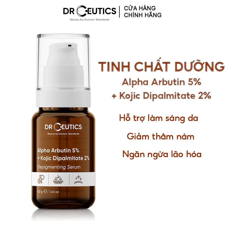 Serum Hỗ Trợ Làm Sáng Da, Giảm Thâm Nám Drceutics Alpha Arbutin 5% + Kojic Dipalmitate 2% Depigmenting Serum 40g