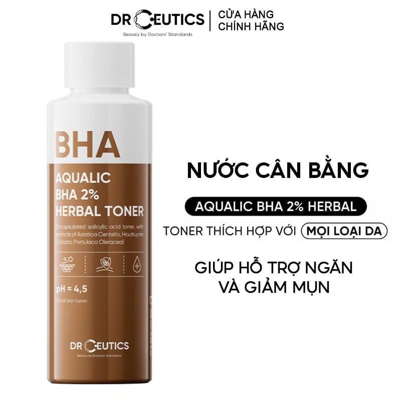 Nước Cân Bằng DrCeutics Làm Dịu Da, Hỗ Trợ Giảm Mụn Aqualic BHA 2% Herbal Toner 100ml