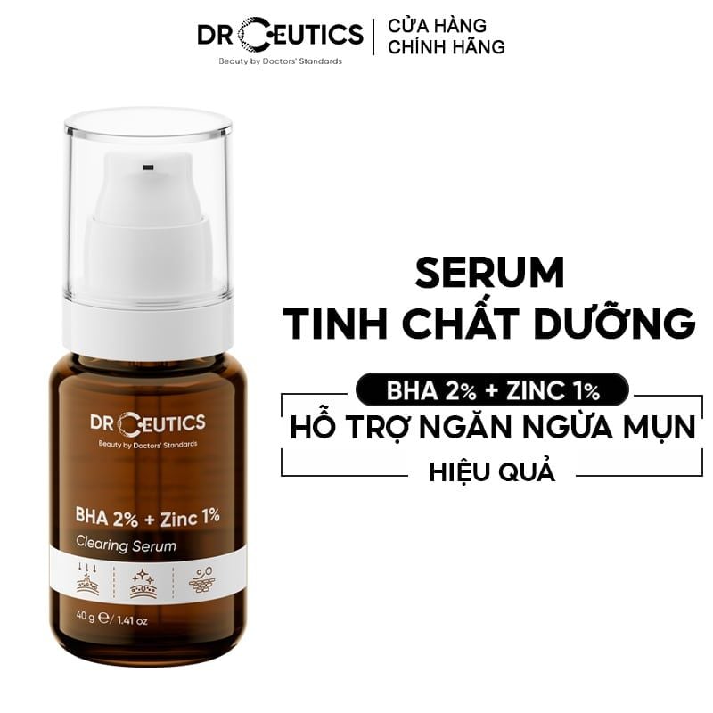 Serum Tinh Chất Dưỡng DrCeutics Hỗ Trợ Giảm Mụn, Kiểm Soát Dầu BHA 2% + Zinc 1% Clearing Serum 40g