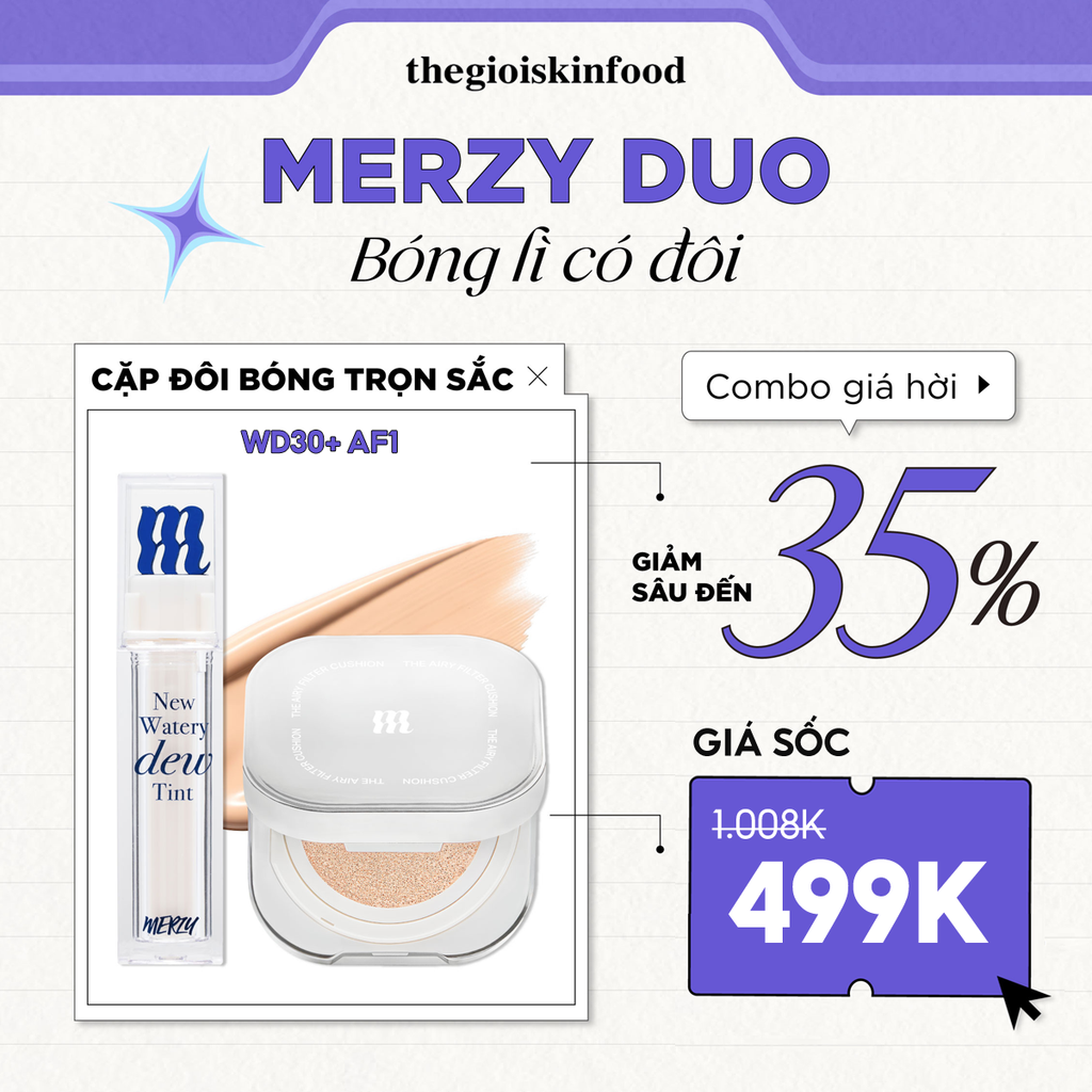 [MERZY DUO] FULL FACE DUO: Son Tint Bóng Merzy New Dew x Phấn Nước Merzy The Airy Filter Cushion SPF50+ PA+++