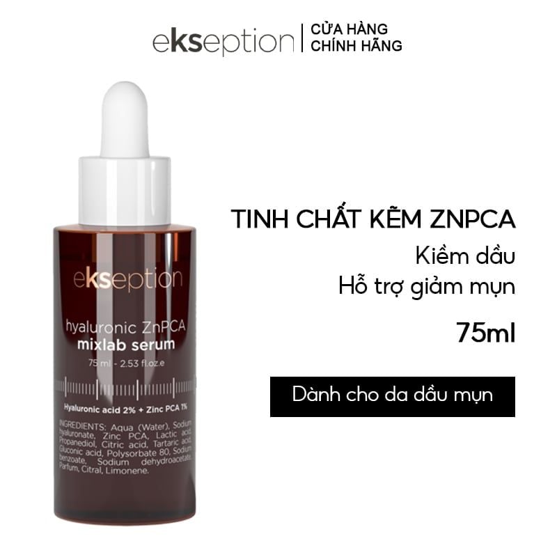 Serum Kẽm Hỗ Trợ Giảm Mụn, Kiềm Dầu Ekseption Hyaluronic Znpca Mixlab Serum 75ml