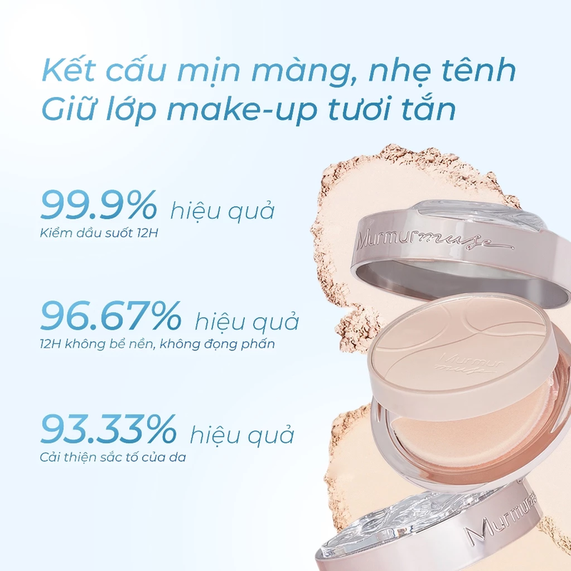 Phấn Phủ Nén Murmurmuse Mỏng Nhẹ, Che Phủ Tốt, Kiềm Dầu Light and Transparent Pressed Powder 8g