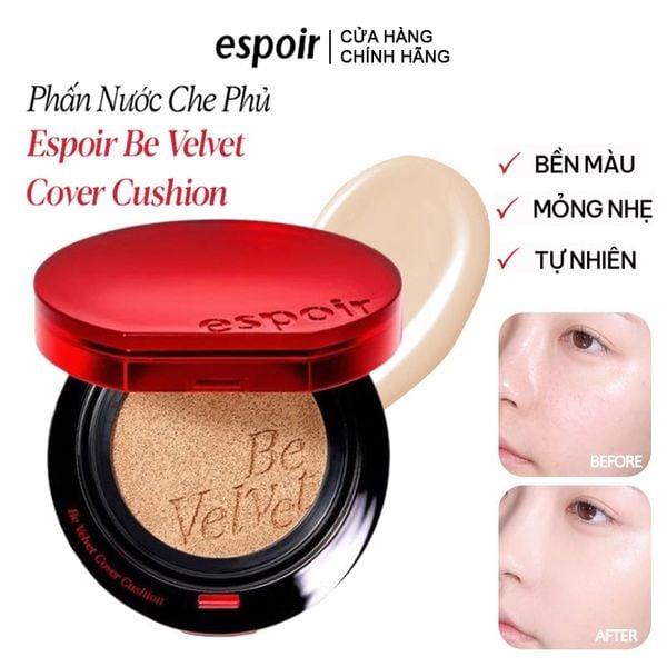  Phấn Nước Espoir Che Phủ Cao Pro Tailor Be Velvet Cover Cushion SPF42 PA++ 13g 