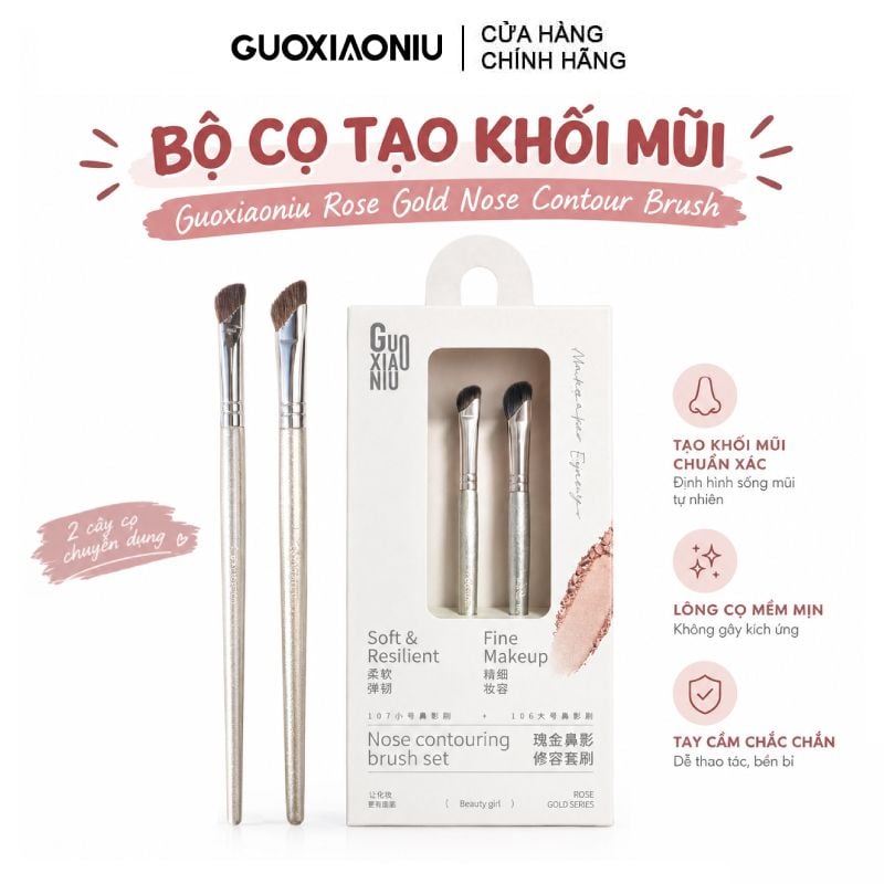 Bộ Cọ Tạo Khối Mũi Guoxiaoniu Rose Gold Nose Contour Brush Set 2 items