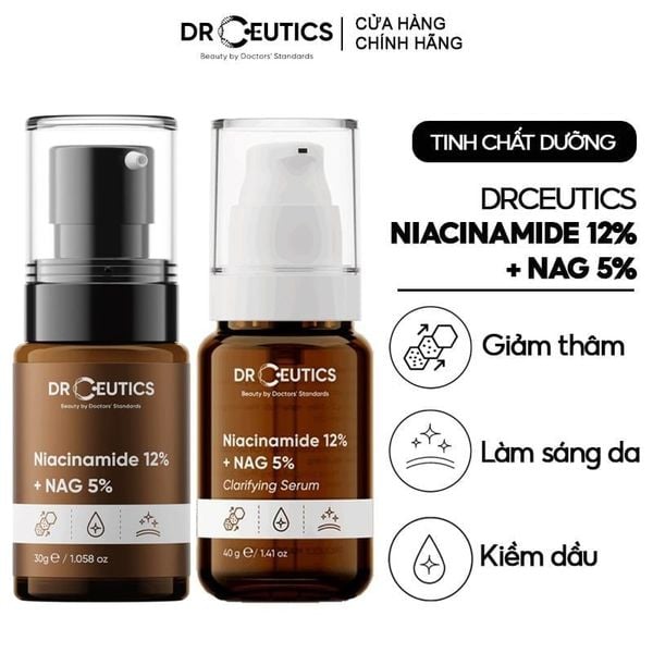  Serum DrCeutics Hỗ Trợ Dưỡng Sáng, Giảm Thâm Mụn, Kiềm Dầu DrCeutics Niacinamide 12%+ NAG 5% 