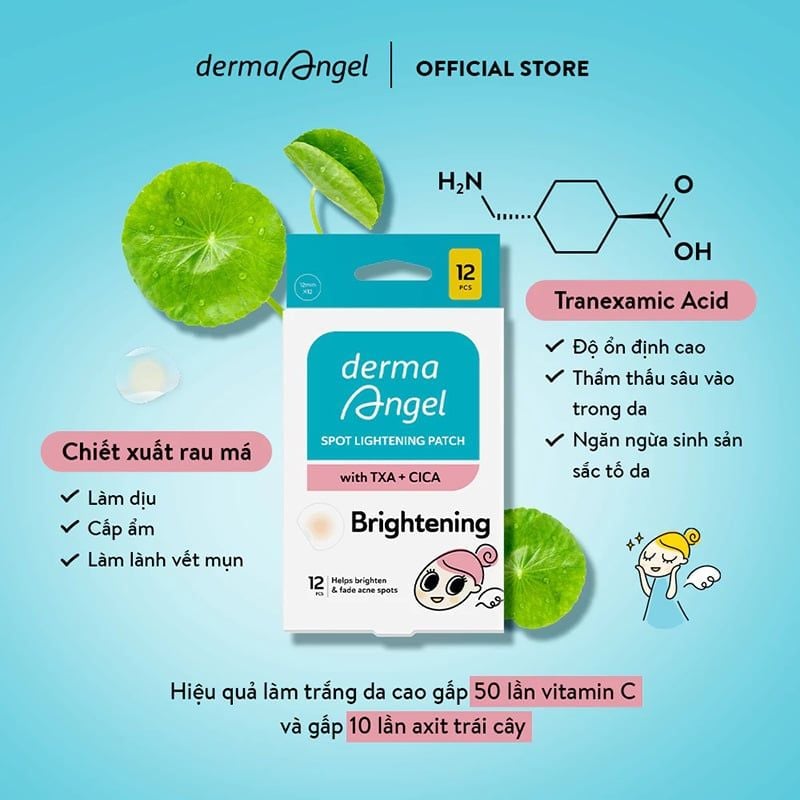 Miếng Dán Mụn Mờ Thâm Sáng Da Derma Angel Spot Lightening Patch With TXA + CICA Brightening (12 miếng)