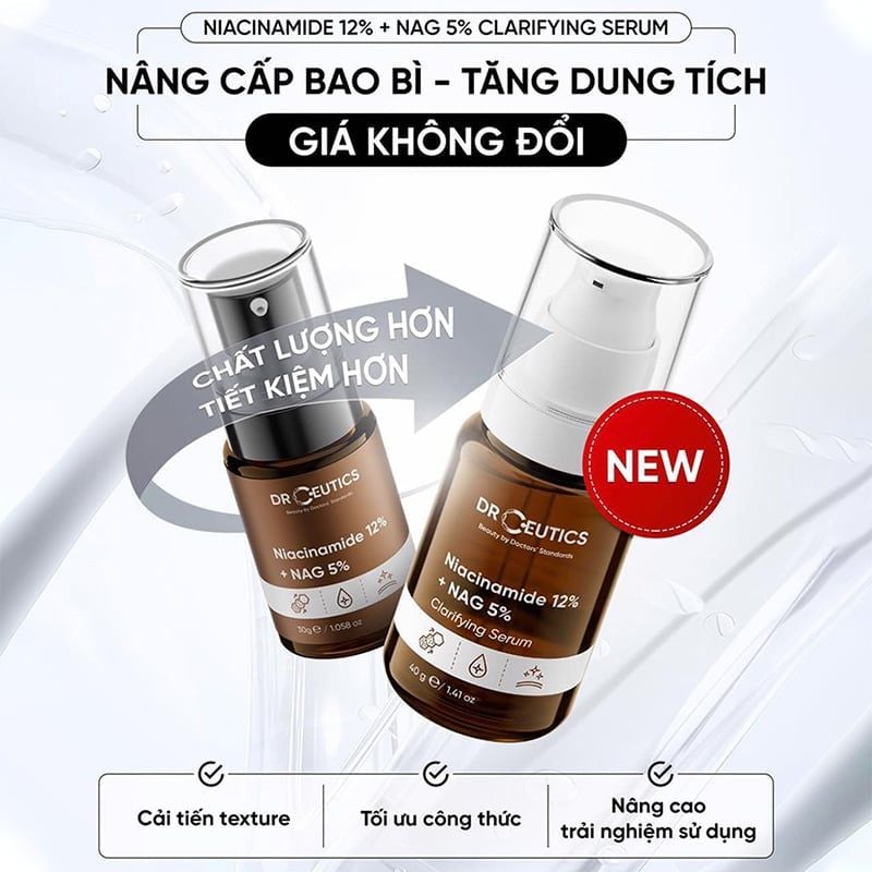 Serum DrCeutics Hỗ Trợ Dưỡng Sáng, Giảm Thâm Mụn, Kiềm Dầu DrCeutics Niacinamide 12%+ NAG 5%