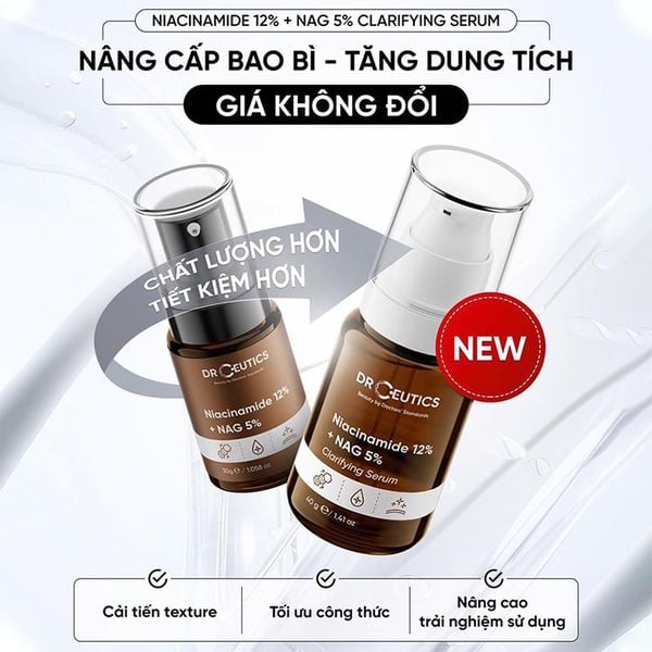  Serum DrCeutics Hỗ Trợ Dưỡng Sáng, Giảm Thâm Mụn, Kiềm Dầu DrCeutics Niacinamide 12%+ NAG 5% 