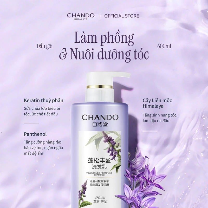 Dầu Gội, Dầu Xả Chando Himalaya Thảo Dược Làm Sạch, Làm Phồng Tóc Kiểm Soát Dầu, Ngăn Ngừa Rụng Tóc 600ml