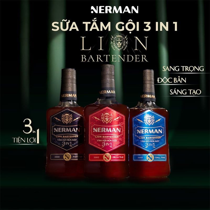 Sữa Tắm Gội Rửa Mặt 3in1 Nerman Lion Bartender 3In1 Hair & Body Wash 330g