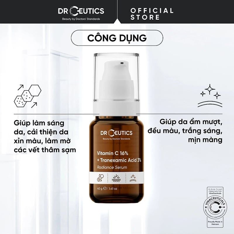 Serum DrCeutics Hỗ Trợ Sáng Da, Làm Đều Màu Da, Giảm Nếp Nhăn DrCeutics Vitamin C 16% + Tranexamic acid 3%