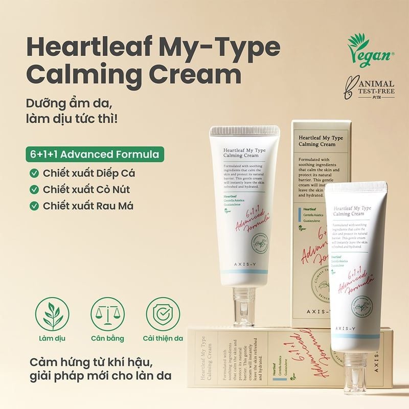 Kem Dưỡng Axis-Y Làm Dịu Da Chiết Xuất Diếp Cá Heartleaf My Type Calming Cream 60ml