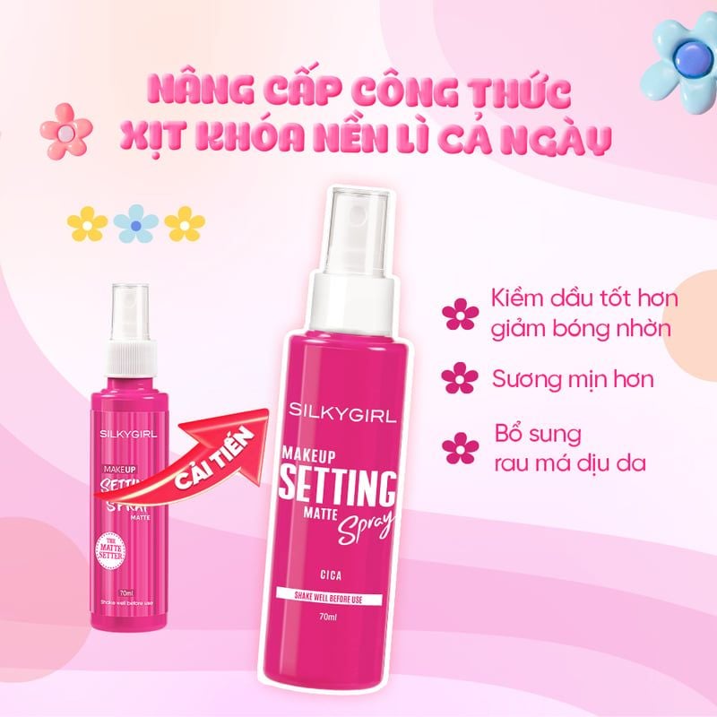 Xịt Cố Định Lớp Trang Điểm Silkygirl Cấp Ẩm, Kiềm Dầu, Bảo vệ Da Makep Setting Spray 70ml