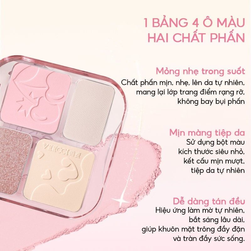 Bảng Phấn Má Hồng & Bắt Sáng 4 Trong 1 VEECCI Easy Blend Face Contouring Palette VE01 8.6g
