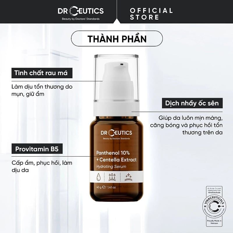 Serum DrCeutics Cấp Ẩm, Làm Dịu Da DrCeutics Panthenol 10% + Centella Extract Hydrating Serum