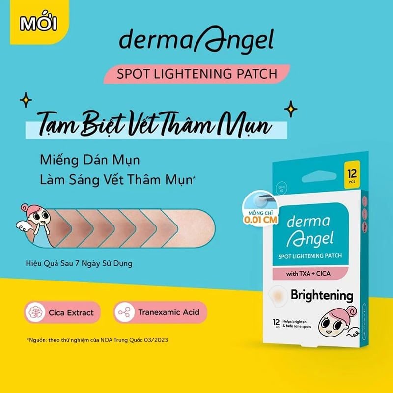 Miếng Dán Mụn Mờ Thâm Sáng Da Derma Angel Spot Lightening Patch With TXA + CICA Brightening (12 miếng)