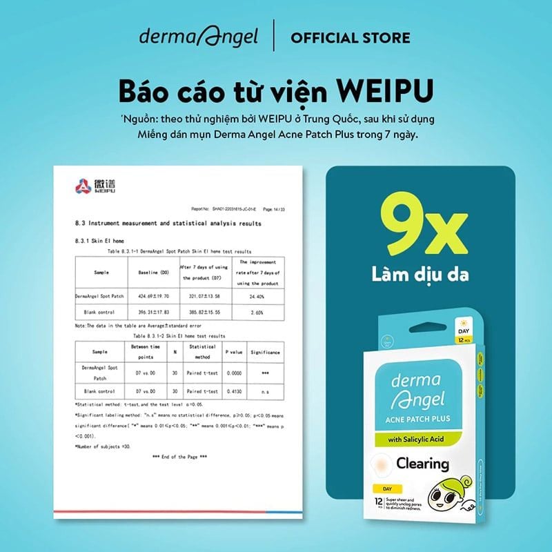 Miếng Dán Mụn Derma Angel Ban Ngày Hỗ Trợ Giảm Viêm Mụn Acne Patch Plus With Salicylic Acid Clearing (12 miếng)