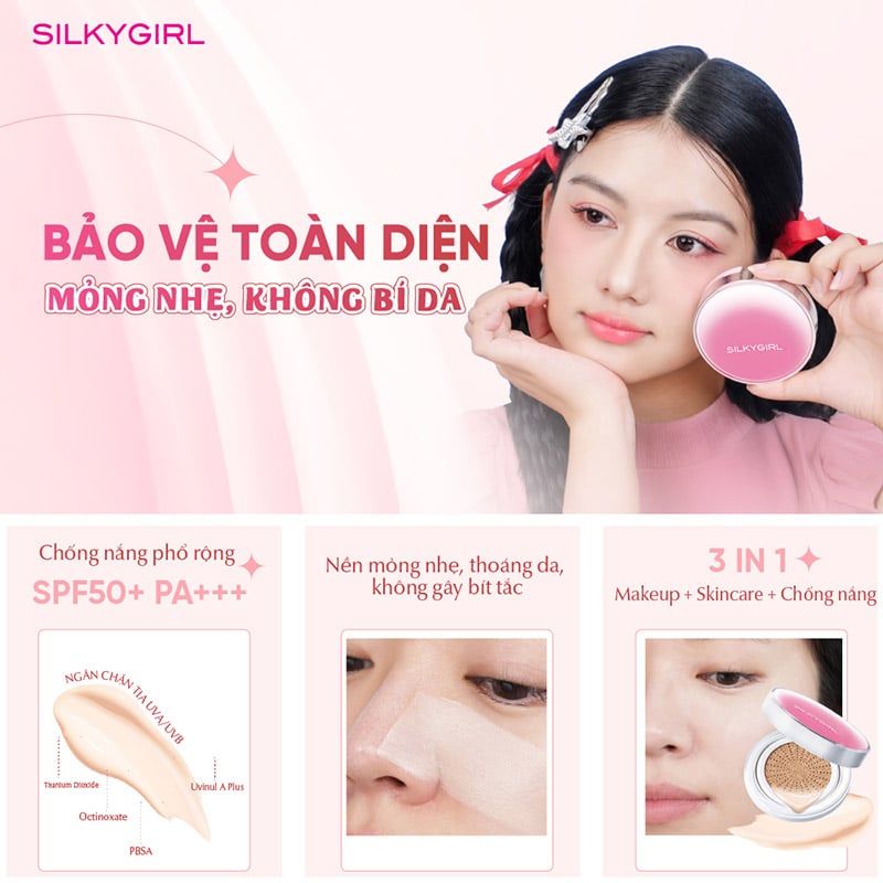 Phấn Nước Silkygirl Chống Nắng Lâu Trôi Serum Cushion SPF50+ PA+++ 13g
