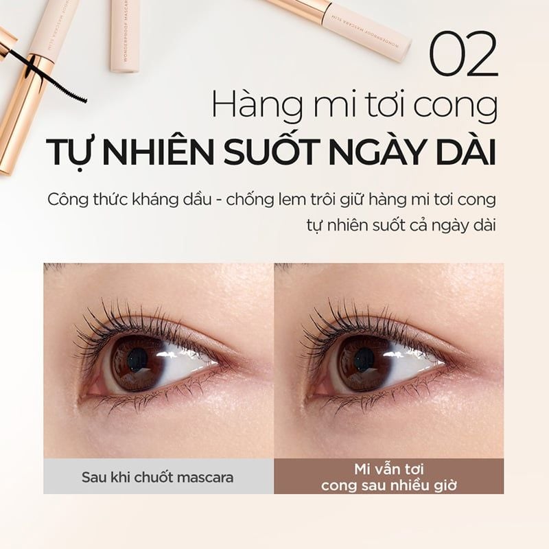 Mascara Chuốt Mi Đầu Cọ Mảnh B.O.M Wonderproof Mascara Slim 4.5g #01 Hyper Black
