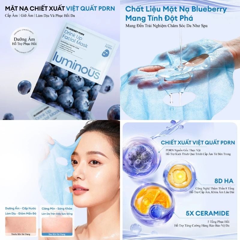 Mặt Nạ Dưỡng Da PDRN Hỗ Trợ Dưỡng Ẩm, Căng Bóng Da Colorkey Luminous Facial Mask 25ml