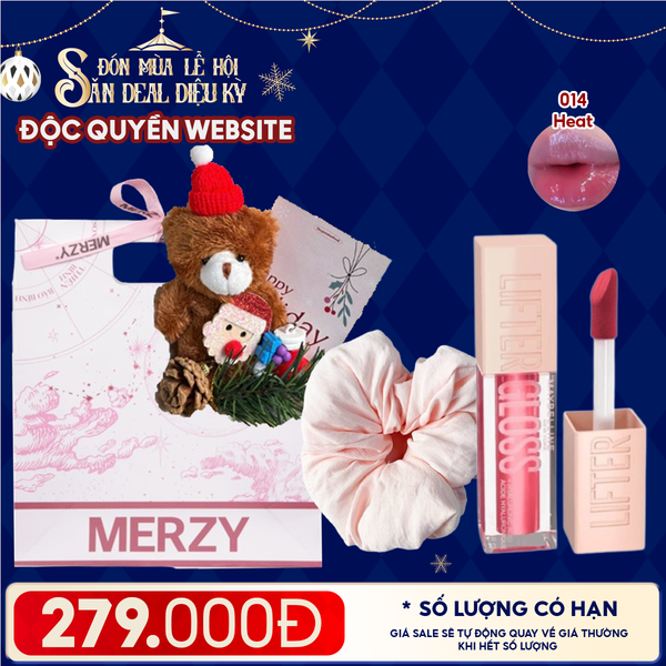  Túi Quà Giáng Sinh: Son Maybelline + Kẹp Tóc Ngẫu Nhiên + Set Quà Gấu + Túi Giấy Merzy Holiday 
