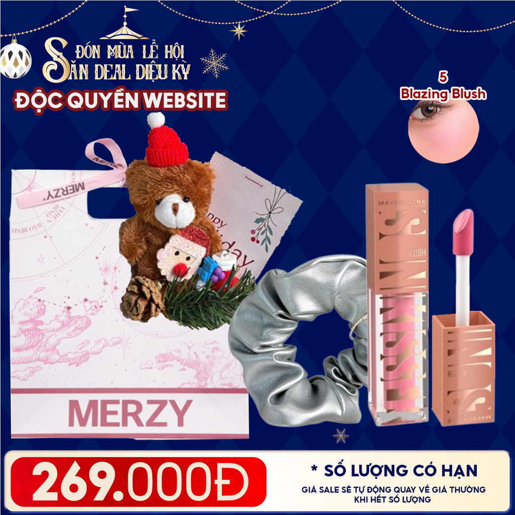 Túi Quà Giáng Sinh: Son Maybelline + Kẹp Tóc Ngẫu Nhiên + Set Quà Gấu + Túi Giấy Merzy Holiday