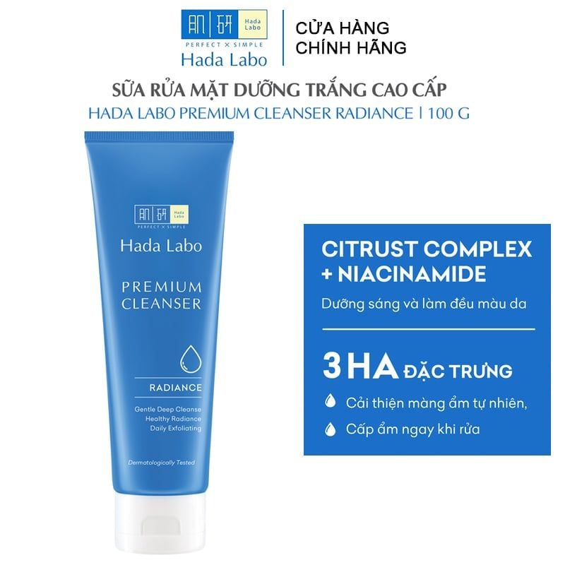 Sữa Rửa Mặt Hỗ Trợ Dưỡng Trắng Da Cao Cấp Hada Labo Premium Cleanser Radiance 100g