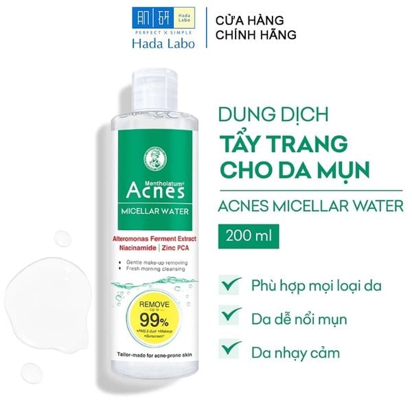  Nước Tẩy Trang Acnes Làm Sạch Dịu Nhẹ Cho Da Mụn Micellar Water 200ml 