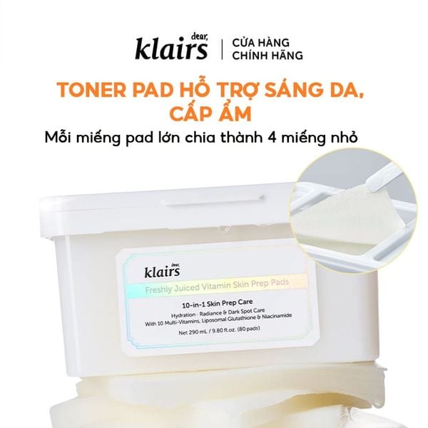  Mặt Nạ Giấy Klairs Cấp Ẩm, Hỗ Trợ Sáng Da, Mờ Thâm Freshly Vitamin Skin Prep Pads 290ml 