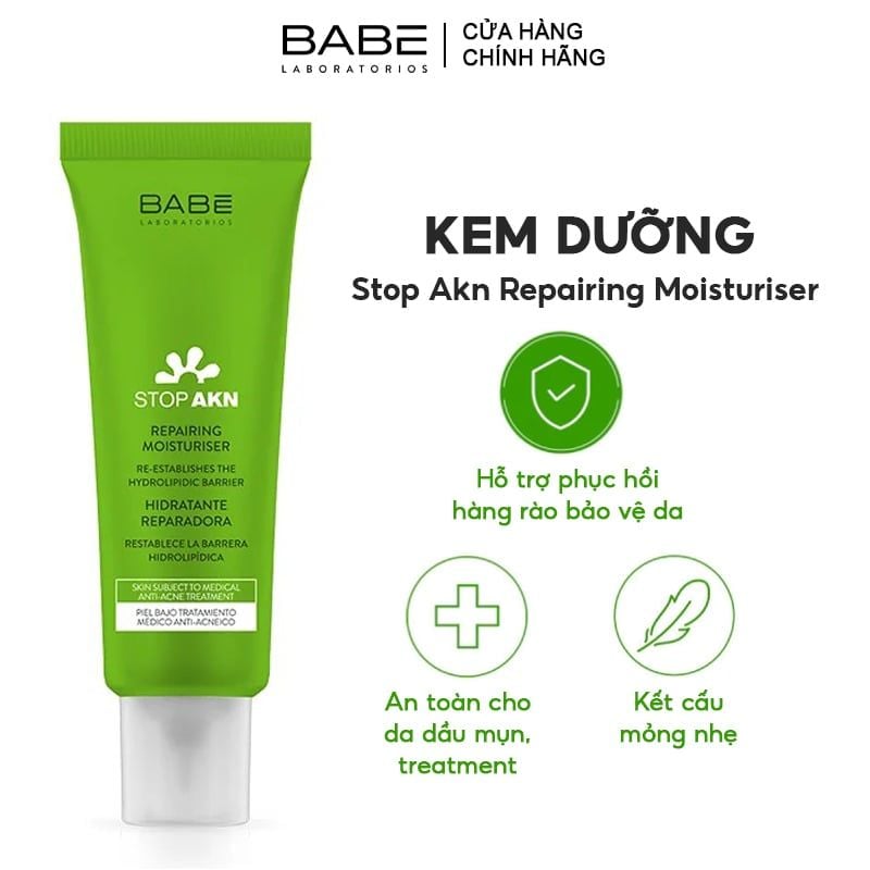 Kem Dưỡng LABORATORIOS BABÉ Hỗ Trợ Phục Hồi Cho Da Mụn Stop Akn Repairing Moisturiser 50ml