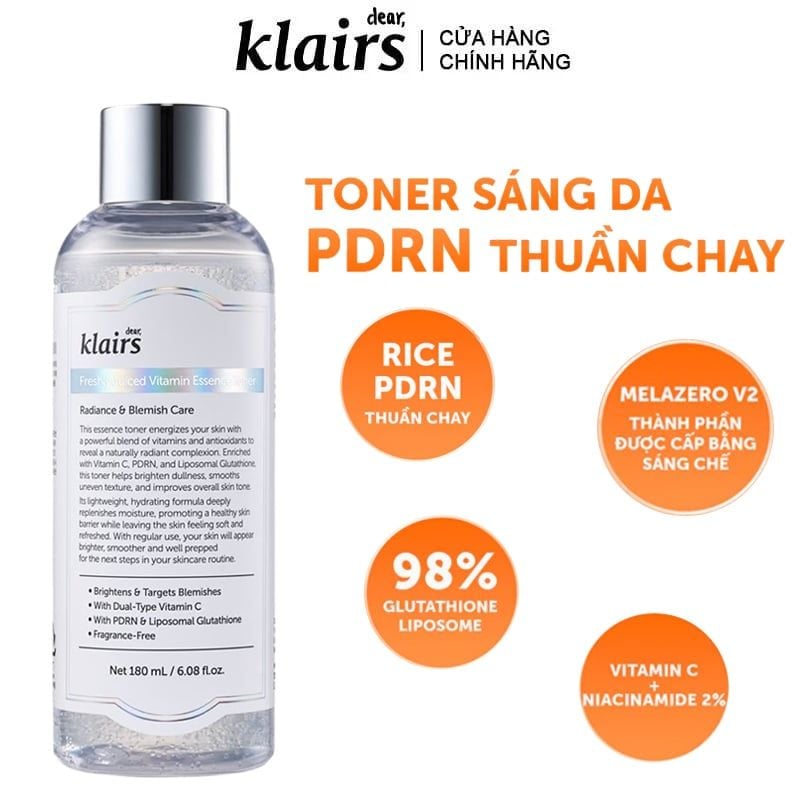 Nước Hoa Hồng Klairs Hỗ Trợ Làm Sáng Da Freshly Juiced Vitamin Essence Toner 180ml