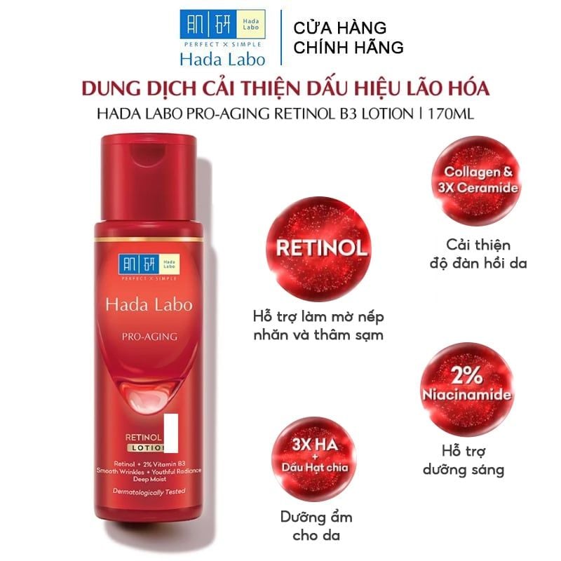 Nước Hoa Hồng Hada Labo Hỗ Trợ Cải Thiện Lão Hóa Da Pro-Aging Retinol B3 Lotion 170ml