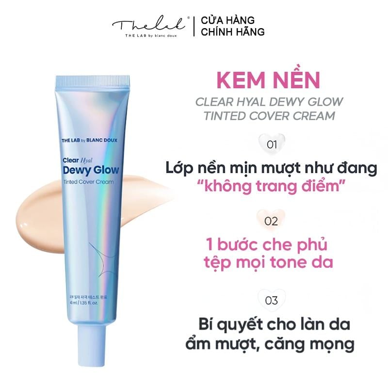 Kem Nền The Lab Che Phủ Tốt, Mỏng Nhẹ Tự Nhiên Clear Hyal Dewy Glow Tinted Cover Cream 40ml