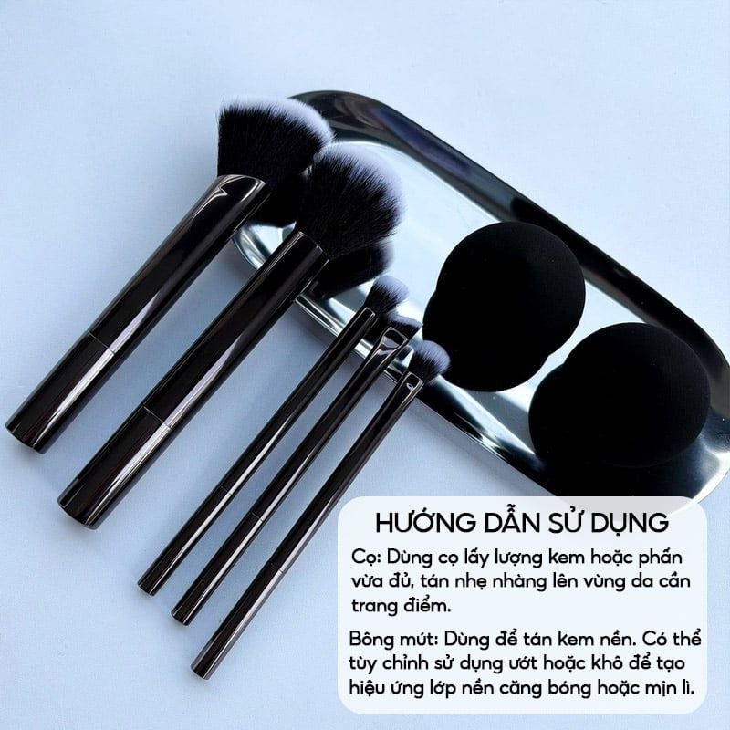 Bộ Cọ Trang Điểm Cơ Bản Kèm Bông Mút TOOLA Makeup Brush and Puff Set - BT-TLA088