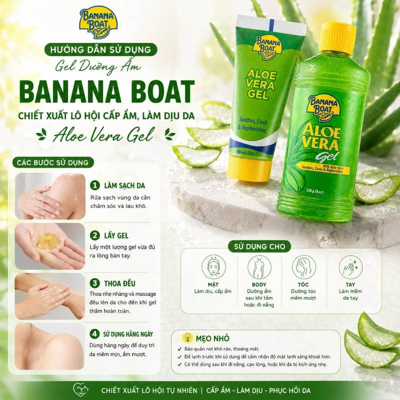 Gel Dưỡng Ẩm Banana Boat Chiết Xuất Lô Hội Cấp Ẩm, Làm Dịu Da Aloe Vera Gel