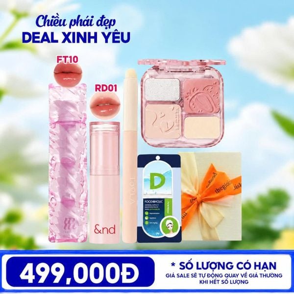  [HỘP QUÀ YÊU THƯƠNG] Son Tint Merzy Water Fit Blur Tint + Son Dưỡng And By Romand Glassy Balm + Bảng Phấn Má Hồng VEECCI + Cọ Tán Son TOOLA + Măt Nạ Giấy Foodaholic + Hộp Quà Ngẫu Nhiên 