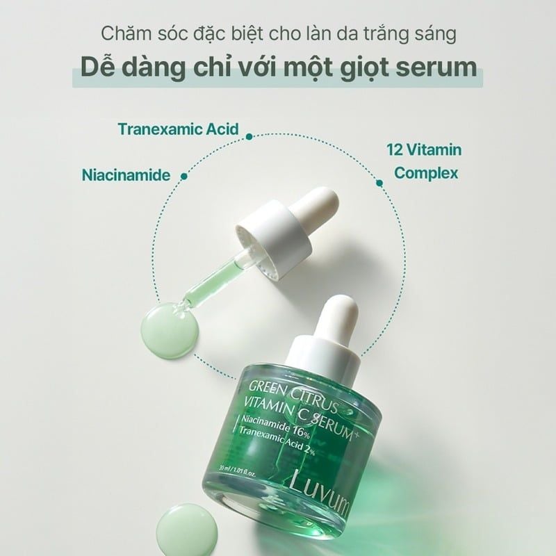 Serum Luvum Hỗ Trợ Dưỡng Sáng Da Green Citrus Vitamin C Serum Plus 30ml