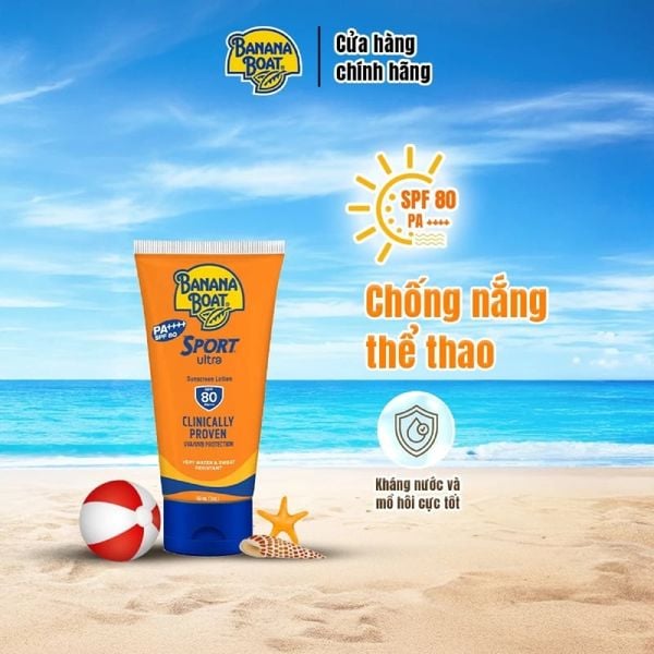  Kem Chống Nắng Thể Thao Banana Boat Quang Phổ Rộng, Bảo Vệ Da Sport Ultra Sunscreen Lotion SPF 80 PA++++ 90ml 