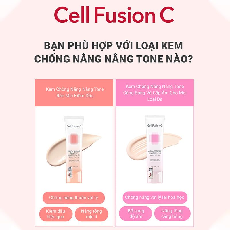 Kem Chống Nắng Cell Fusion C Nâng Tông Ráo Mịn Kiềm Dầu Brightening Tone Up Sunscreen 100 Spf50+ Pa ++++ 50ml