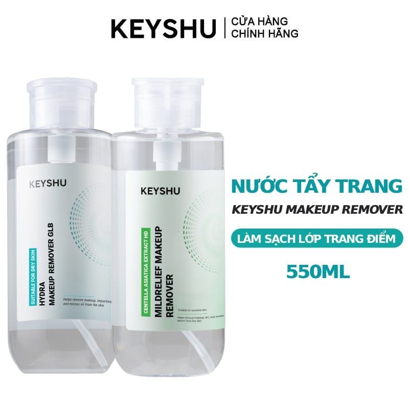 Nước Tẩy Trang Keyshu Làm Sạch Lớp Trang Điểm, Cho Da Khô, Nhạy Cảm Makeup Remover 550ml/550g