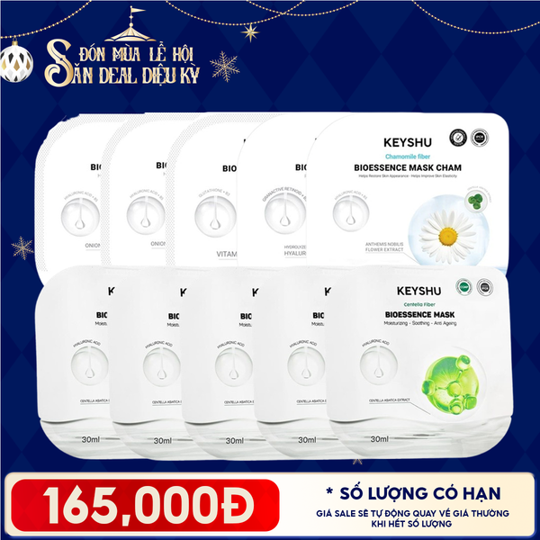  Combo Keyshu 10 Mask: Mặt Nạ Keyshu Dưỡng Ẩm, Làm Mềm Da, Hỗ Trợ Ngừa Lão Hóa Bioessence Mask 30ml 