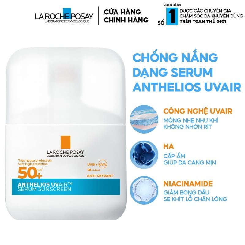 Serum Chống Nắng La Roche-Posay Siêu Mỏng, Kiềm Dầu, Cấp Ẩm Innovation Anthelios UVair Serum Sunscreen SPF50+ 50ml
